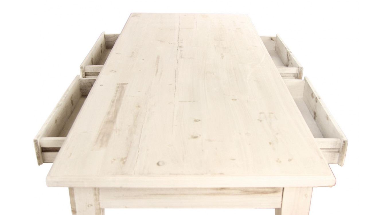 Holz Esstisch 4 Schubladen Cerusé Weiß 180x71x79.5cm