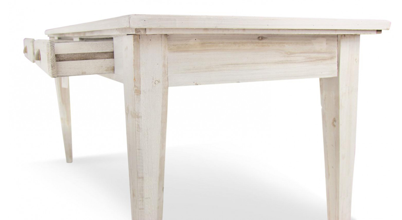 Holz Esstisch 4 Schubladen Cerusé Weiß 180x71x79.5cm