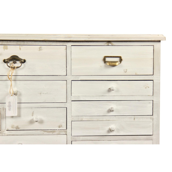 Meuble Semainier Chiffonnier Grainetier Bois Cerusé Blanc 17 Tiroirs 124x32.5x78.5cm