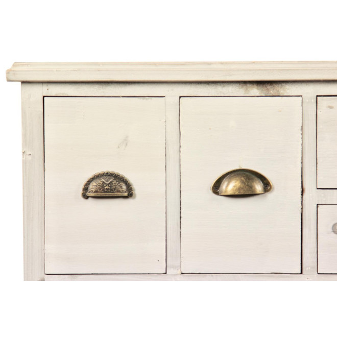 Meuble Semainier Chiffonnier Grainetier Bois Cerusé Blanc 17 Tiroirs 124x32.5x78.5cm
