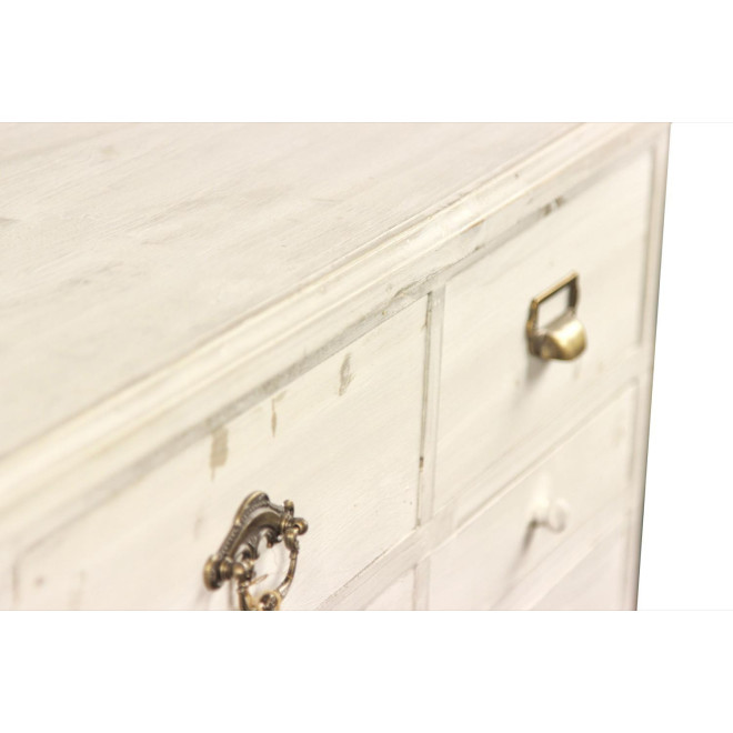 Meuble Semainier Chiffonnier Grainetier Bois Cerusé Blanc 17 Tiroirs 124x32.5x78.5cm