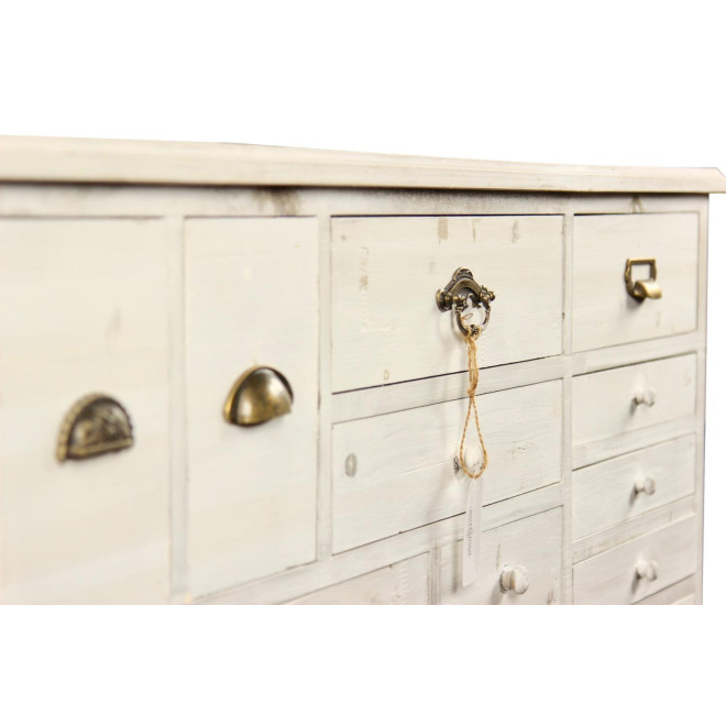 Meuble Semainier Chiffonnier Grainetier Bois Cerusé Blanc 17 Tiroirs 124x32.5x78.5cm