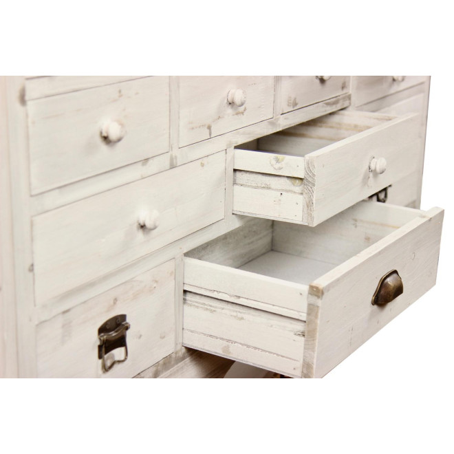 Meuble Semainier Chiffonnier Grainetier Bois Cerusé Blanc 17 Tiroirs 124x32.5x78.5cm