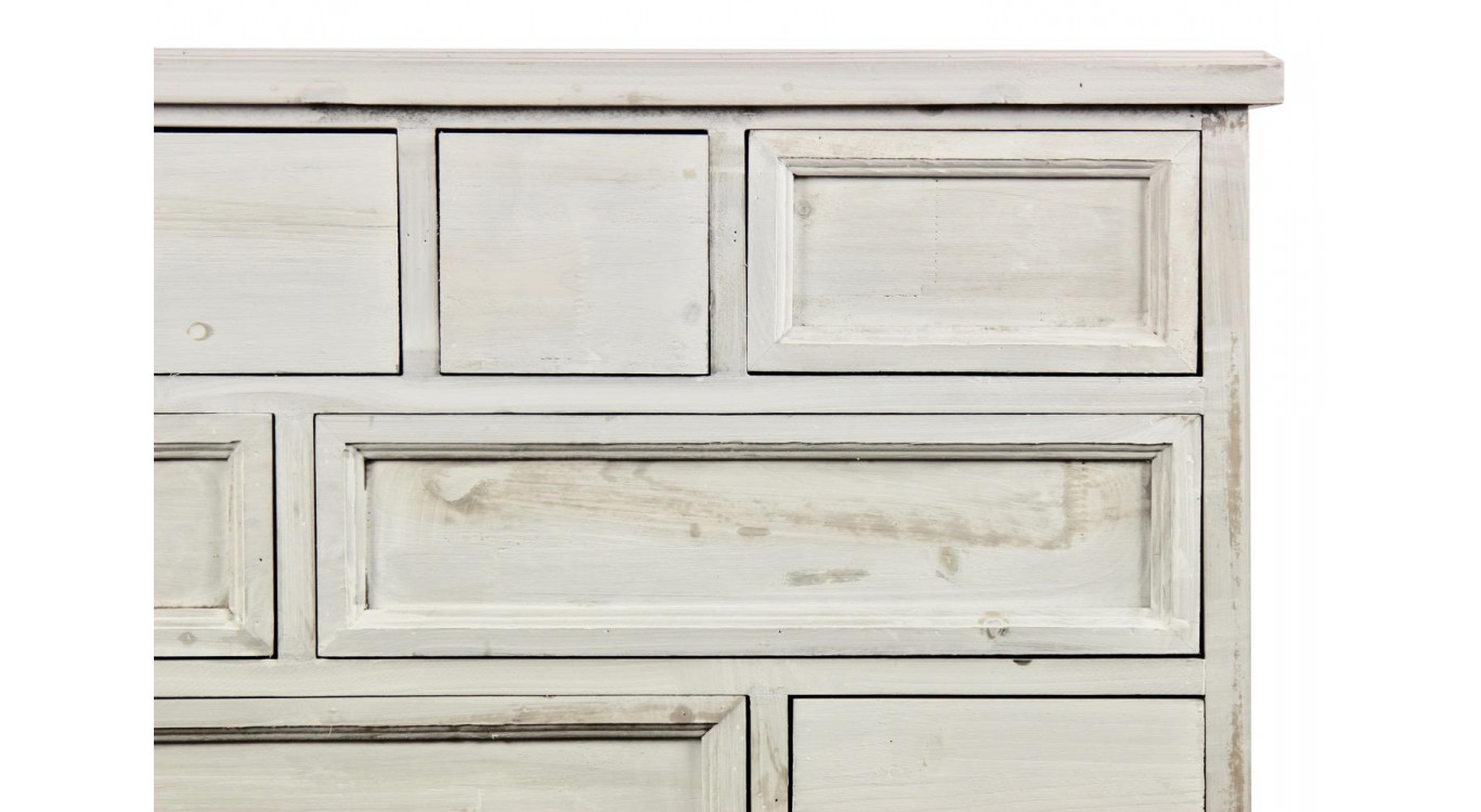 Meuble Semainier Chiffonnier Grainetier Bois Cerusé Blanc 12 Tiroirs Nu 84x32x92cm