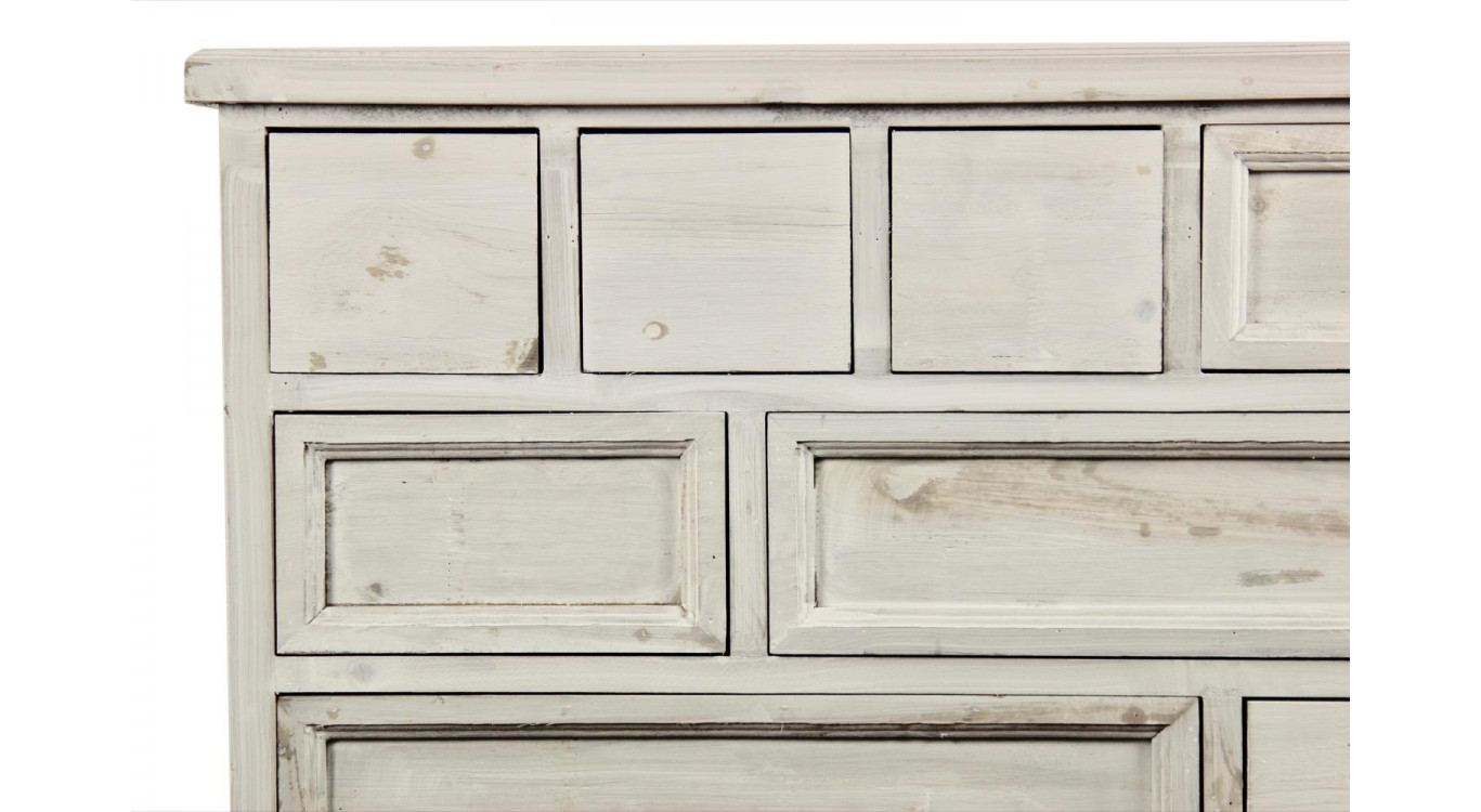 Meuble Semainier Chiffonnier Grainetier Bois Cerusé Blanc 12 Tiroirs Nu 84x32x92cm