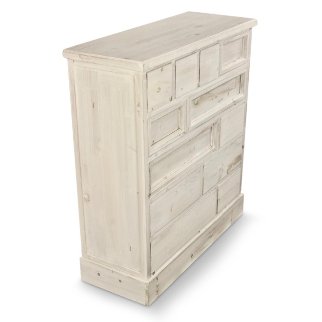 Meuble Semainier Chiffonnier Grainetier Bois Cerusé Blanc 12 Tiroirs Nu 84x32x92cm