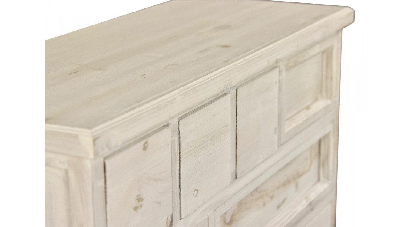 Meuble Semainier Chiffonnier Grainetier Bois Cerusé Blanc 12 Tiroirs Nu 84x32x92cm
