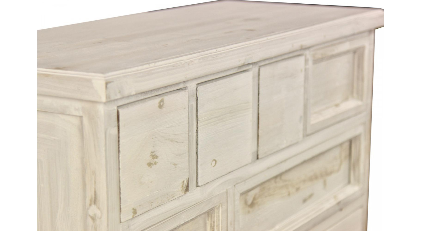 Meuble Semainier Chiffonnier Grainetier Bois Cerusé Blanc 12 Tiroirs Nu 84x32x92cm