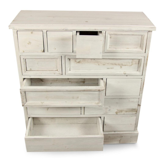 Meuble Semainier Chiffonnier Grainetier Bois Cerusé Blanc 12 Tiroirs Nu 84x32x92cm