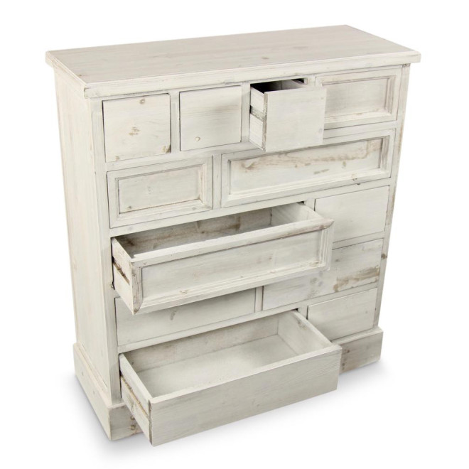 Meuble Semainier Chiffonnier Grainetier Bois Cerusé Blanc 12 Tiroirs Nu 84x32x92cm