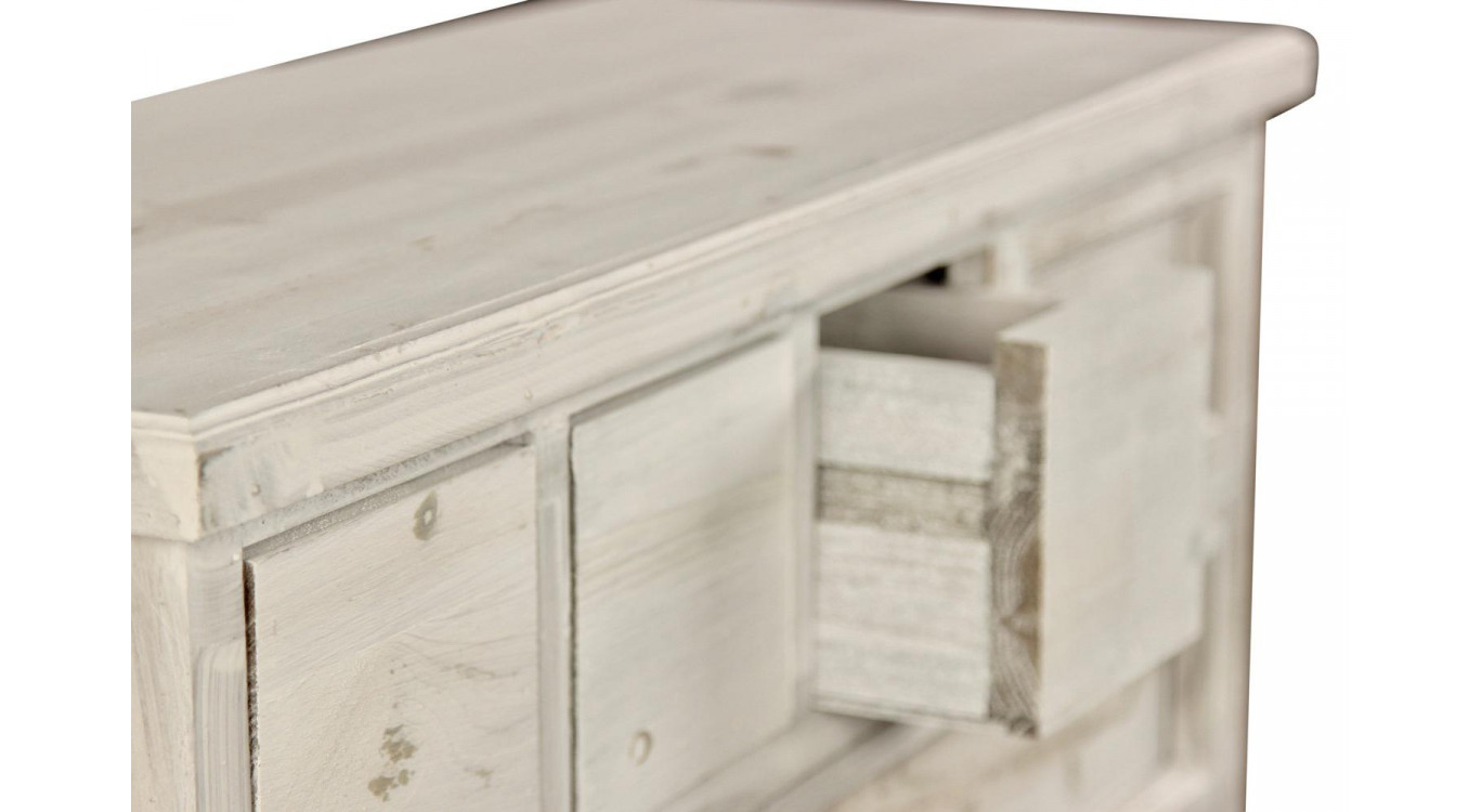 Meuble Semainier Chiffonnier Grainetier Bois Cerusé Blanc 12 Tiroirs Nu 84x32x92cm
