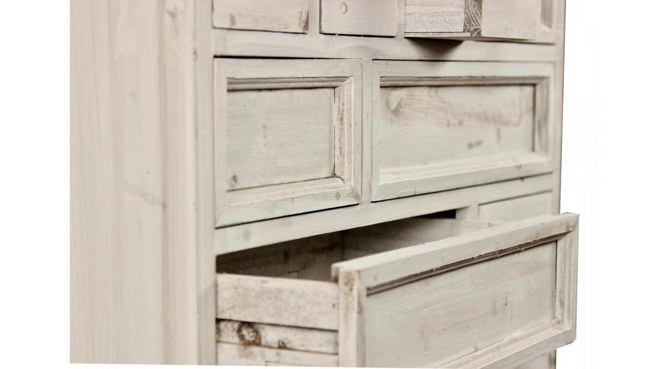 Meuble Semainier Chiffonnier Grainetier Bois Cerusé Blanc 12 Tiroirs Nu 84x32x92cm