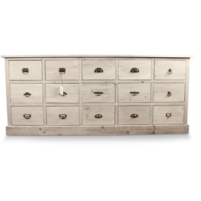 Wochenmöbel Chiffonnier Grainetier Bois 15 Schubladen Cerusé Blanc 200x55x85cm