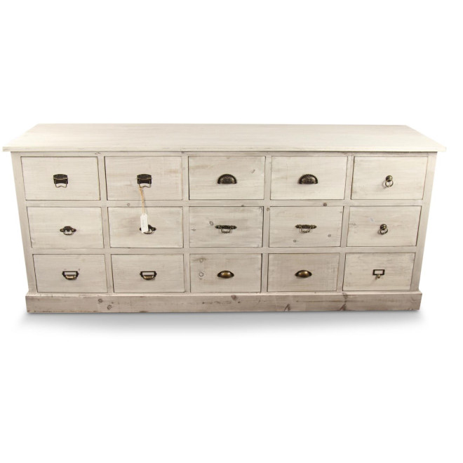 Wochenmöbel Chiffonnier Grainetier Bois 15 Schubladen Cerusé Blanc 200x55x85cm
