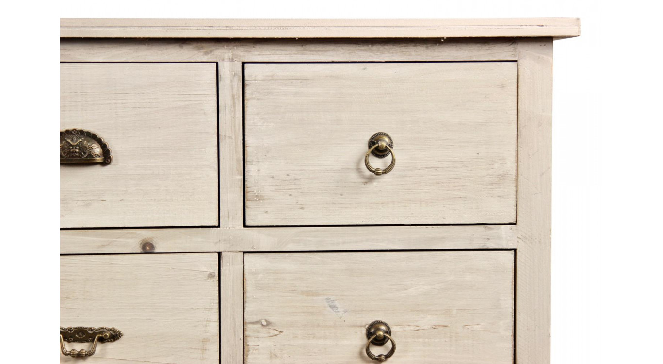 Wochenmöbel Chiffonnier Grainetier Bois 15 Schubladen Cerusé Blanc 200x55x85cm
