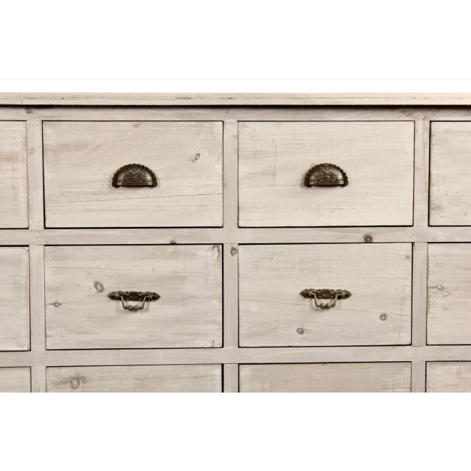 Wochenmöbel Chiffonnier Grainetier Bois 15 Schubladen Cerusé Blanc 200x55x85cm