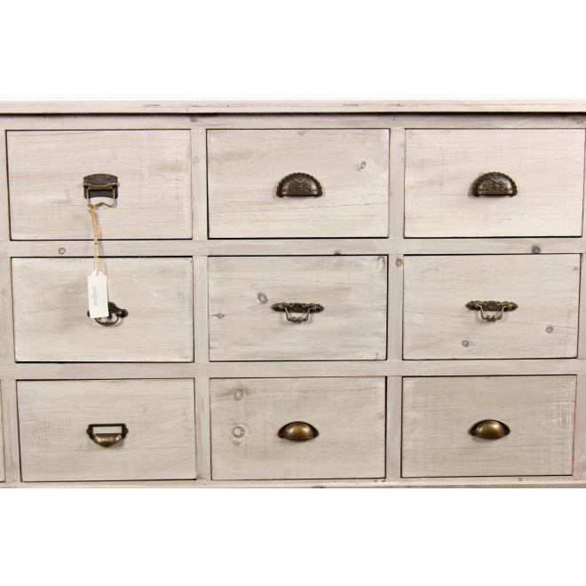Wochenmöbel Chiffonnier Grainetier Bois 15 Schubladen Cerusé Blanc 200x55x85cm