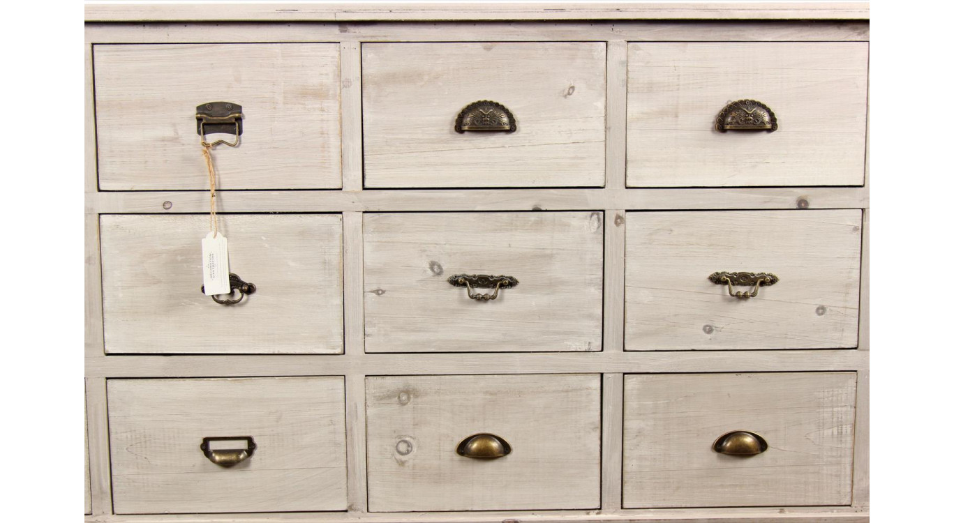 Wochenmöbel Chiffonnier Grainetier Bois 15 Schubladen Cerusé Blanc 200x55x85cm