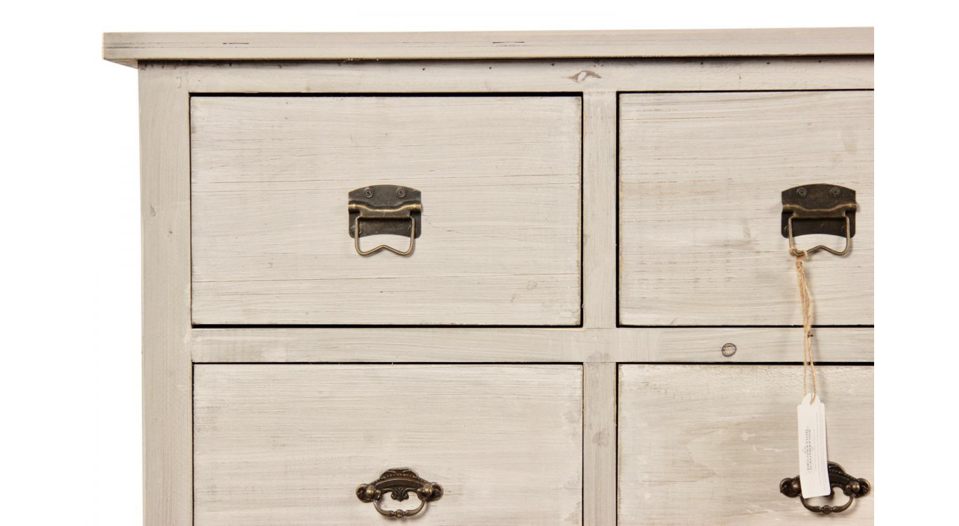 Wochenmöbel Chiffonnier Grainetier Bois 15 Schubladen Cerusé Blanc 200x55x85cm