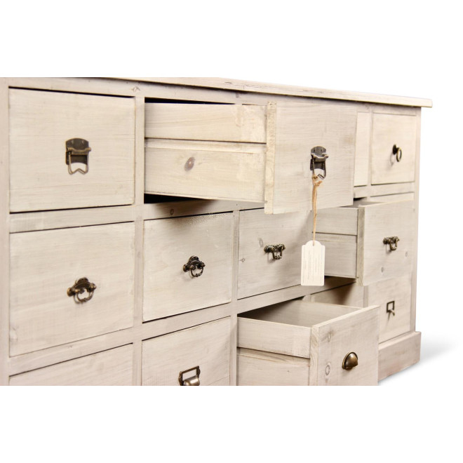 Wochenmöbel Chiffonnier Grainetier Bois 15 Schubladen Cerusé Blanc 200x55x85cm