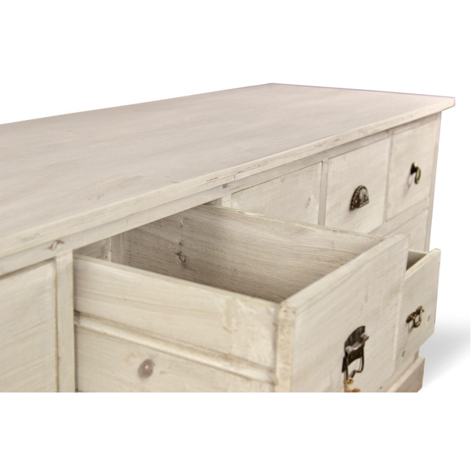 Wochenmöbel Chiffonnier Grainetier Bois 15 Schubladen Cerusé Blanc 200x55x85cm