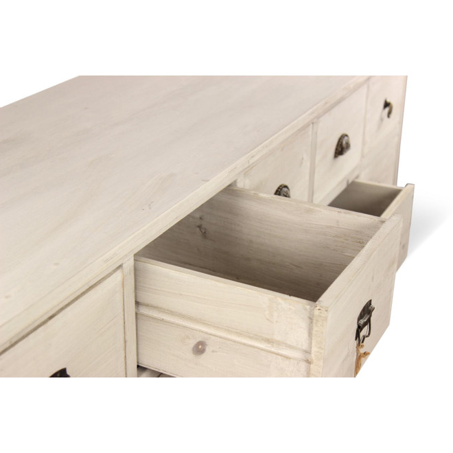 Wochenmöbel Chiffonnier Grainetier Bois 15 Schubladen Cerusé Blanc 200x55x85cm
