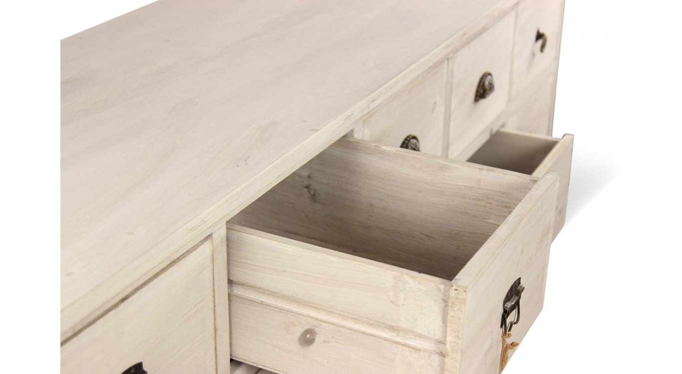 Wochenmöbel Chiffonnier Grainetier Bois 15 Schubladen Cerusé Blanc 200x55x85cm