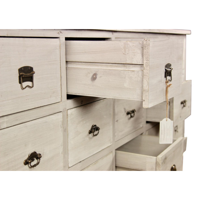 Wochenmöbel Chiffonnier Grainetier Bois 15 Schubladen Cerusé Blanc 200x55x85cm