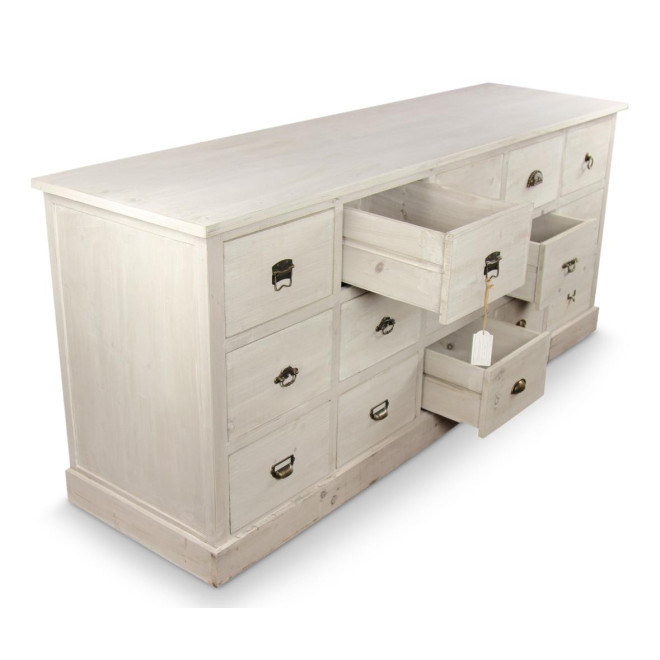 Wochenmöbel Chiffonnier Grainetier Bois 15 Schubladen Cerusé Blanc 200x55x85cm