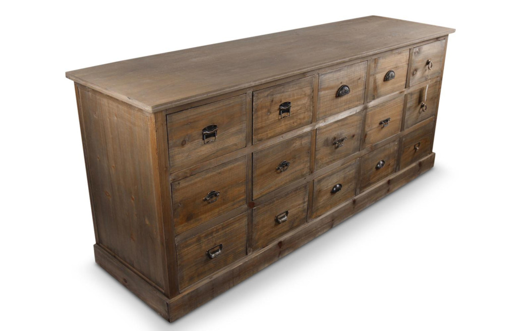 Meuble Semainier Chiffonnier Grainetier Bois 15 Tiroirs 200x55x85cm