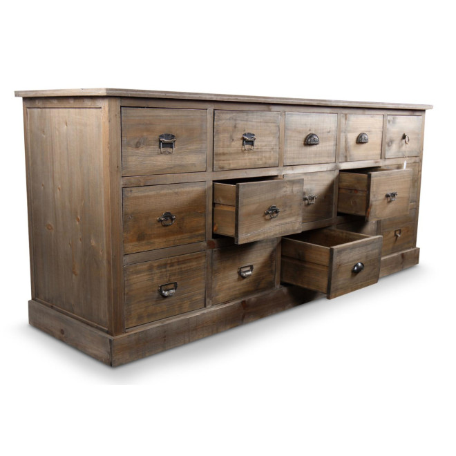 Meuble Semainier Chiffonnier Grainetier Bois 15 Tiroirs 200x55x85cm