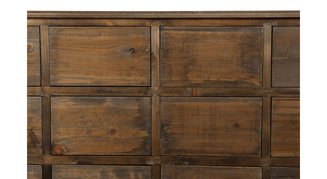Meuble Semainier Chiffonnier Grainetier Bois 15 Tiroirs Nu 200x55x85cm