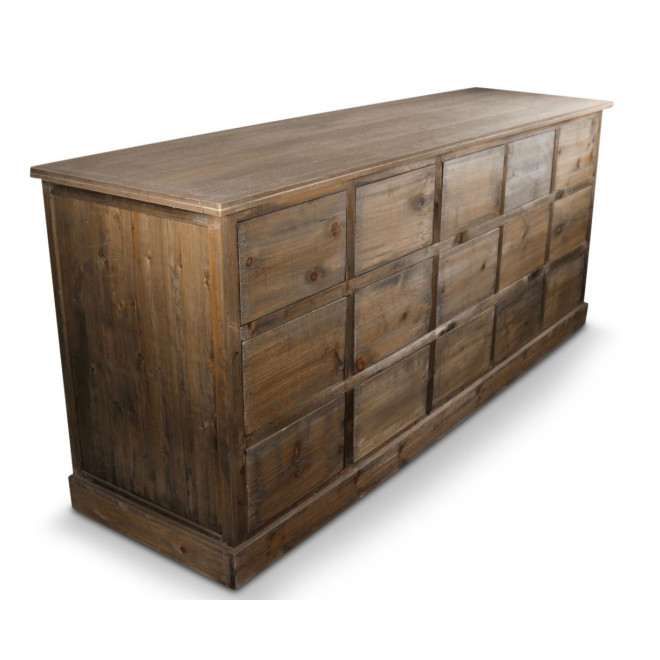 Meuble Semainier Chiffonnier Grainetier Bois 15 Tiroirs Nu 200x55x85cm