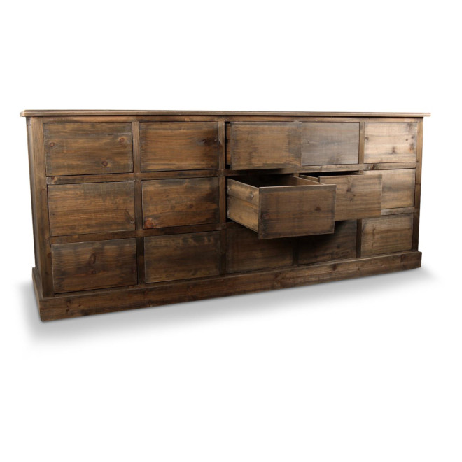 Meuble Semainier Chiffonnier Grainetier Bois 15 Tiroirs Nu 200x55x85cm