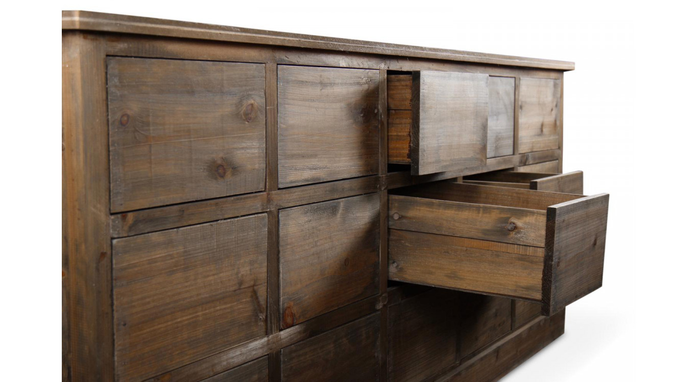 Meuble Semainier Chiffonnier Grainetier Bois 15 Tiroirs Nu 200x55x85cm