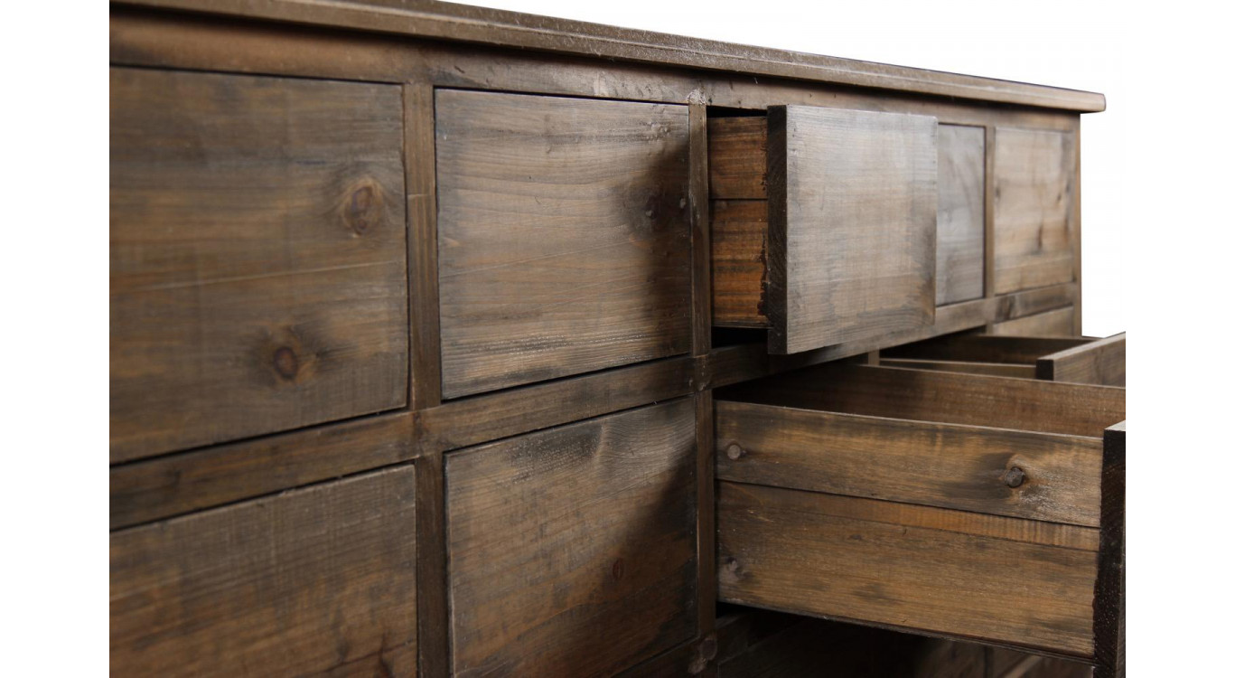 Meuble Semainier Chiffonnier Grainetier Bois 15 Tiroirs Nu 200x55x85cm