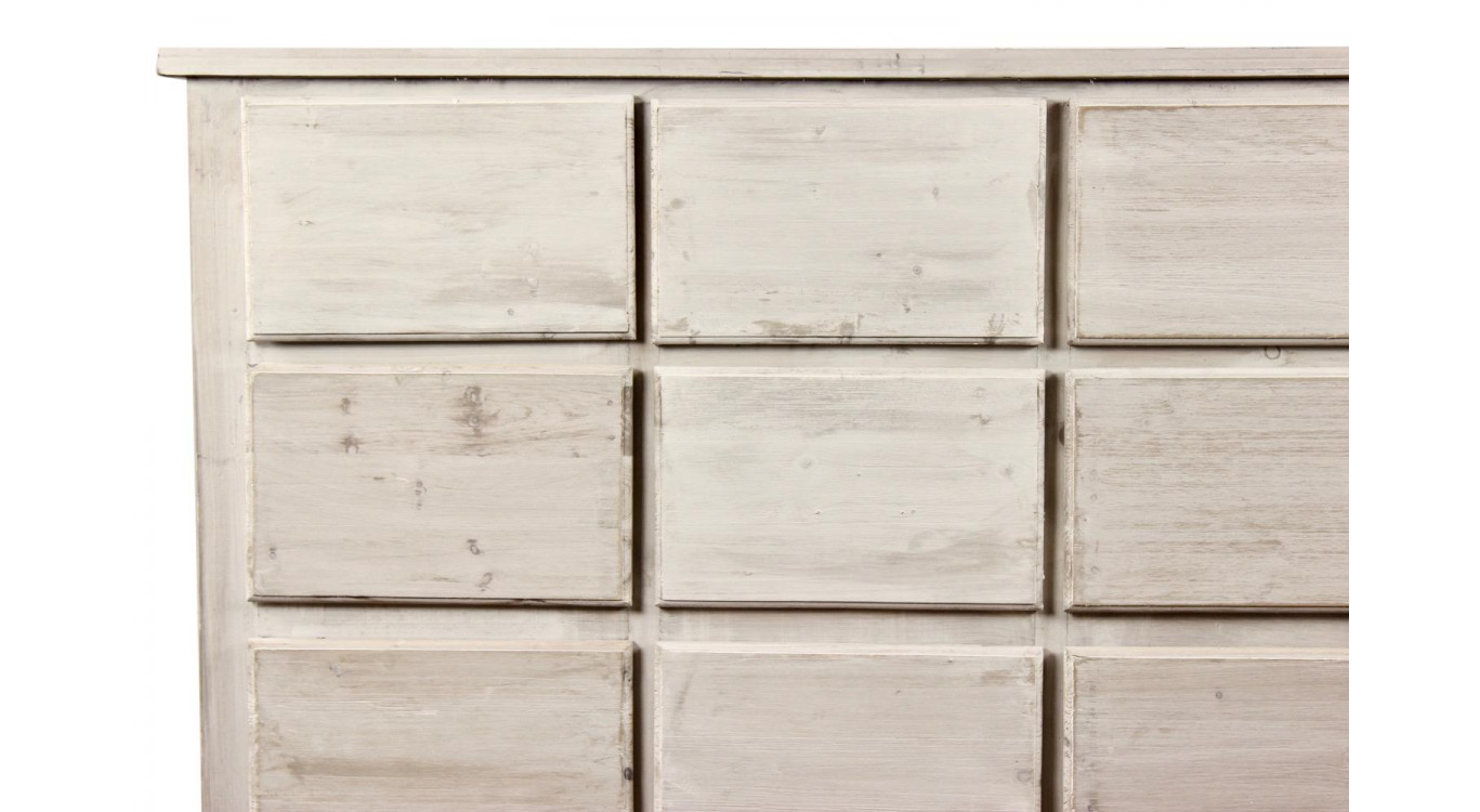Wochenschrank Chiffonnier Grainetier Bois 12 Schubladen Cerusé Blanc Nu 167x54x91cm