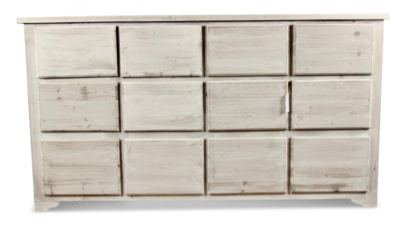 Wochenschrank Chiffonnier Grainetier Bois 12 Schubladen Cerusé Blanc Nu 167x54x91cm