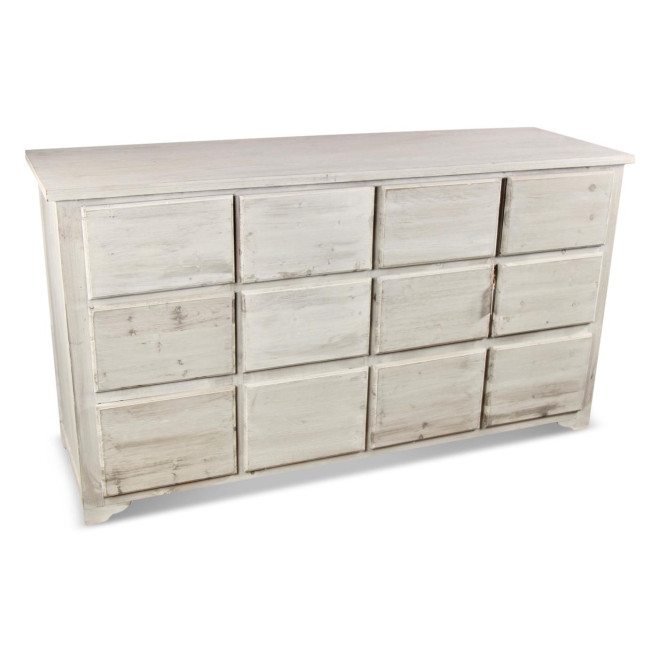 Meuble Semainier Chiffonnier Grainetier Bois 12 Tiroirs Cerusé Blanc Nu 167x54x91cm