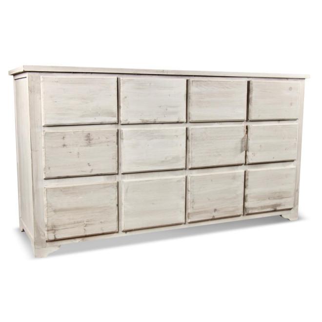 Wochenschrank Chiffonnier Grainetier Bois 12 Schubladen Cerusé Blanc Nu 167x54x91cm