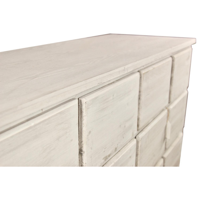 Meuble Semainier Chiffonnier Grainetier Bois 12 Tiroirs Cerusé Blanc Nu 167x54x91cm