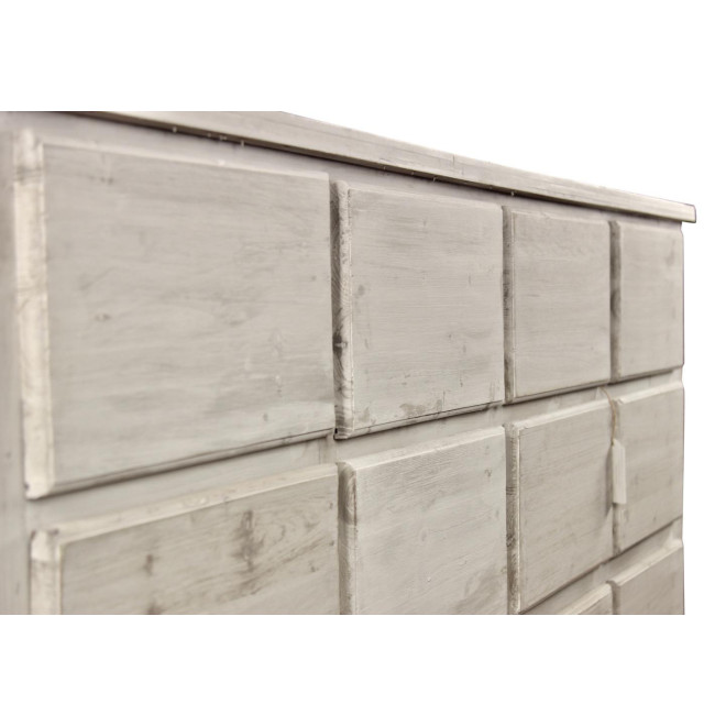 Wochenschrank Chiffonnier Grainetier Bois 12 Schubladen Cerusé Blanc Nu 167x54x91cm