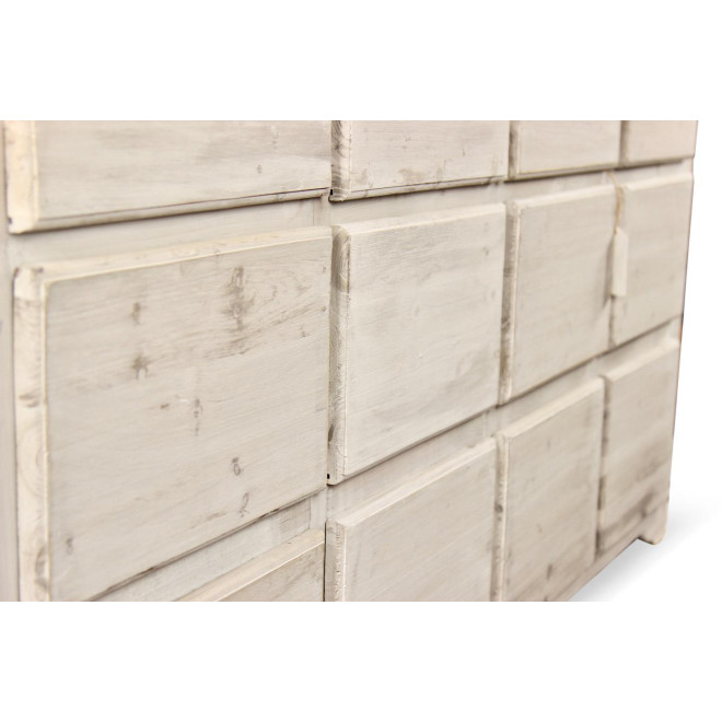 Meuble Semainier Chiffonnier Grainetier Bois 12 Tiroirs Cerusé Blanc Nu 167x54x91cm