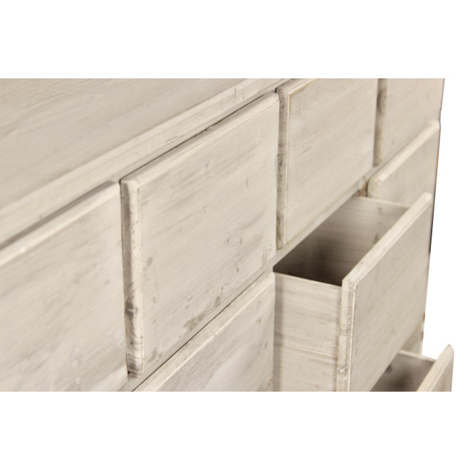 Meuble Semainier Chiffonnier Grainetier Bois 12 Tiroirs Cerusé Blanc Nu 167x54x91cm