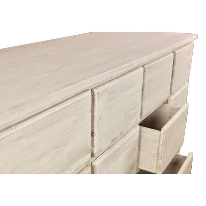 Meuble Semainier Chiffonnier Grainetier Bois 12 Tiroirs Cerusé Blanc Nu 167x54x91cm