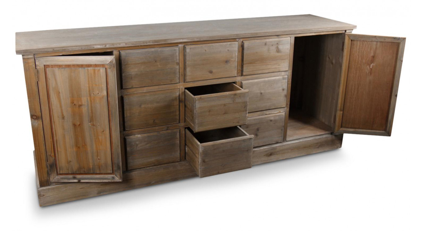 Meuble Semainier Chiffonnier Grainetier Bois 9 Tiroirs Nu 210x54x90cm