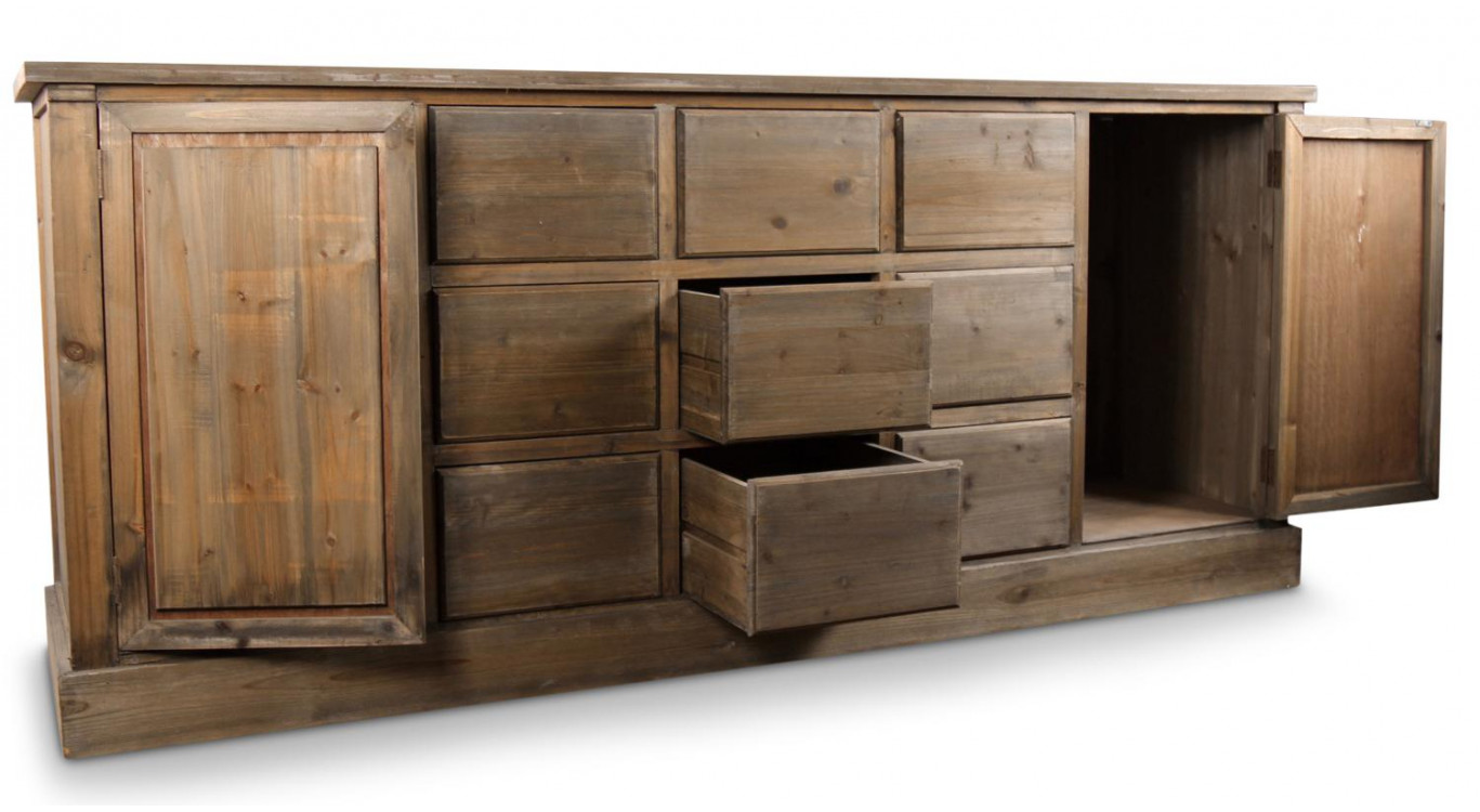 Meuble Semainier Chiffonnier Grainetier Bois 9 Tiroirs Nu 210x54x90cm