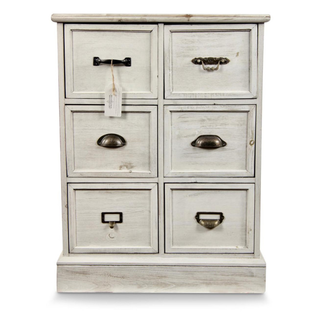 Wochenmöbel Chiffonnier Grainetier Bois 6 Schubladen Cerusé Blanc 58x40.5x76cm