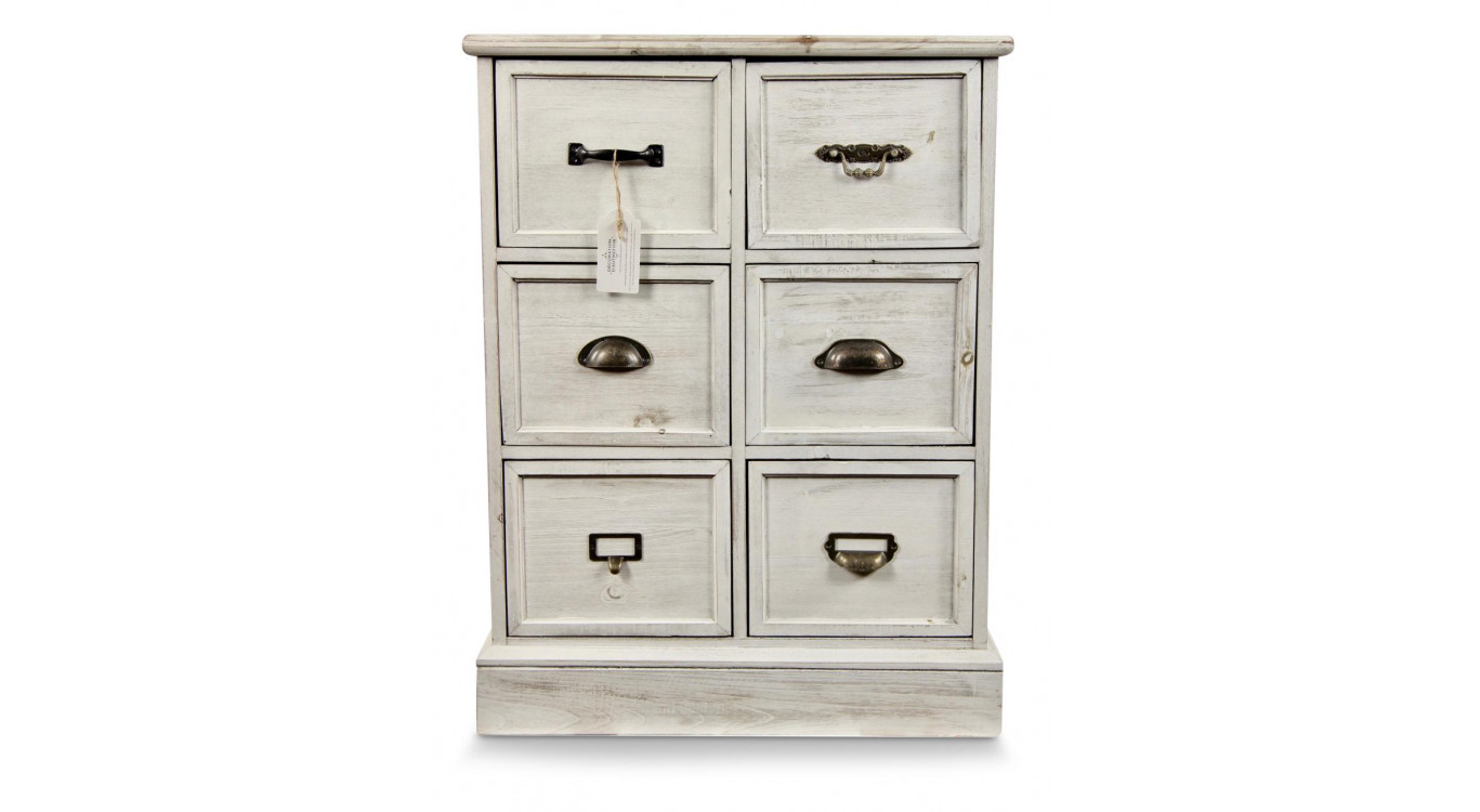 Wochenmöbel Chiffonnier Grainetier Bois 6 Schubladen Cerusé Blanc 58x40.5x76cm