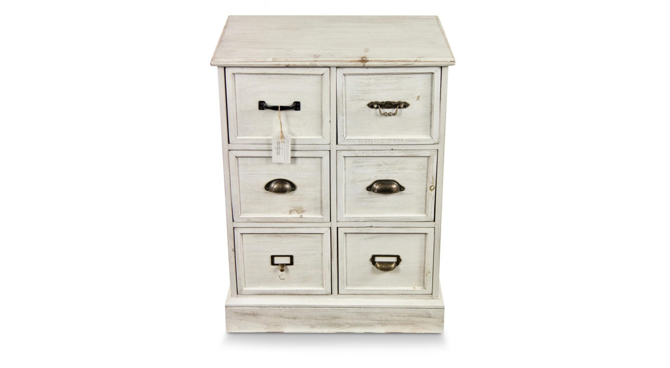 Wochenmöbel Chiffonnier Grainetier Bois 6 Schubladen Cerusé Blanc 58x40.5x76cm